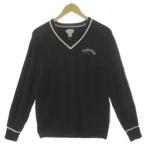  Callaway CALLAWAY Classic V шея вязаный 241-960503 свитер Logo вышивка длинный рукав шерсть . распределение цвета черный чёрный off белый M