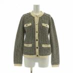 トリーバーチ TORY BURCH ニットカーディガン 長袖 クルーネック ボーダー柄 ウール S 黒 ブラック ベージュ /BB ■BM レディース