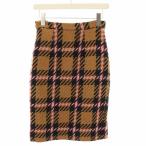 ミュウミュウ miumiu 2014年製 ニットスカート ひざ丈 タイト チェック柄 38 茶 ブラウン 黒 ブラック ピンク /YT ■BM レディース