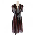 グッチ GUCCI ワンピース ひざ丈 フレンチスリーブ 総柄 シルク 36 黒 グレー 茶 /BM ■BM レディース