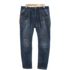  Yanuk YANUK Denim брюки джинсы draw -тактный кольцо талия резина повреждение обработка индиго голубой /YJ #GY66 мужской 