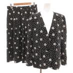 ジバンシィ GIVENCHY GLAMOUR セットアップ ジャケット ノーカラー フレアスカート タック 13 ドット柄 花柄 プリント 黒 ブラック 白