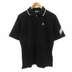  Adidas adidas Golf рубашка-поло Zip выше короткий рукав M чёрный черный Logo вышивка /TQ мужской 
