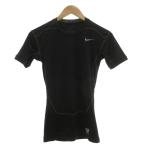  Nike NIKE PRO COMBAT dry Fit прекрасный товар компрессионный рубашка футболка спорт одежда вырез лодочкой короткий рукав Logo M чёрный черный 