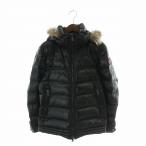 BURBERRY BLACK LABEL ダウンジャケット アウター ナイロン ホワイトグース シルバーフォックス フード ジップアップ ロゴ L 黒