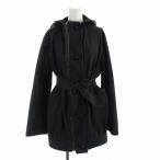 イヴサンローラン YVES SAINT LAURENT ナイロンジャケット 長袖 ミドル リボン フード付き ベルト付き 40 XL 黒 ブラック