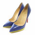 クリスチャンルブタン Christian louboutin パンプス ポインテッドトゥ ピンヒール エナメル 38 青 ブルー 赤 レッド 黄色 ■MT