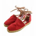  Hermes HERMES эспадрильи плоская обувь лента H Logo вышивка раунд tu парусина кожа 37 24cm красный красный 