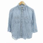 シュガーケーン SUGAR CANE シャツ ストライプ 麻 リネン 七分袖 M 青 白 ブルー ホワイト /HO□ 0425 ■GY12 メンズ