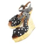 ドルチェ&ガッバーナ ドルガバ DOLCE&GABBANA ストラップサンダル ウェッジソール コルク 天然素材 ファブリック ドット 7.5 24.5cm 黒