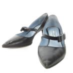プラダ PRADA パンプス ハイヒール ポインテッドトゥ レザー リボン ロゴ 35 22cm 黒 ブラック /MN14 ■GY19 レディース