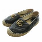 GUCCI サンダル スリッポン レザー エスパドリーユ キルティング シェブロン ダブルG ゴールド金具 35.5 22.5cm 黒 ベージュ 551890