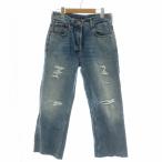 グッチ GUCCI デニムパンツ ジーンズ ジーパン Gパンストレート ボタンフライ ダメージ加工 カットオフ 26 インディゴブルー