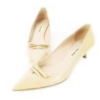 ミュウミュウ miumiu パンプス ローヒール ポインテッドトゥ レザー 革 エナメル リボン 36 23.0cm ベージュ /CK16 ■GY19 レディース