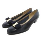 サルヴァトーレフェラガモ Salvatore Ferragamo ジャンク品 ヴァラ パンプス カーフレザー リボン チャンキーヒール 23cm 紺 /UO