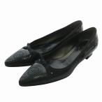 プラダ PRADA パンプス エナメル ポインテッドトゥ ローヒール リボン 刺繍 35.5 22.5cm 黒 ブラック /XZ ■GY19 レディース