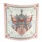 ショッピングエルメス エルメス HERMES カレ90 VUE DU CARROSSE DE LA GALERE LA REALE クイーンの戴冠式 スカーフ 絹 シルク 総柄 ロゴ ピンク グレー