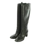 バリー BALLY ロングブーツ ハイヒール アーモンドトゥ レザー 革 ロゴ 36.5 23.5cm 黒 ブラック /AO1 ■GY19 レディース