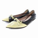 ミュウミュウ miumiu パンプス フラットシューズ ポインテッドトゥ リボン 切替 36.5 黒 ブラック /AE ■GY19 レディース