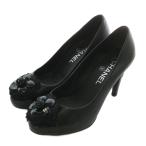 ショッピングシャネル シャネル CHANEL パンプス レザー エナメル ラウンドトゥ ハイヒール カメリア ココマーク 36.5 23.5cm 黒 ブラック G28744