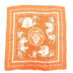 エルメス HERMES カレ55 エクスリブリス Ex-Libris スカーフ バンダナ ドット 馬車柄 絹 シルク オレンジ 白 ホワイト /GV ■GY19