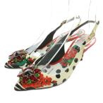 DOLCE&GABBANA サンダル パンプス エナメル ポインテッドトゥ ヒール 水玉 ドット柄 ビジュー ストラップ 38 24cm アイボリー 黒
