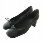 プラダ PRADA パンプス レザー スクエアトゥ チャンキーヒール リボン 36.5 23.5cm 黒 ブラック /XZ ■GY19 レディース