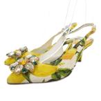 ドルチェ&ガッバーナ ドルガバ DOLCE&GABBANA パンプス ポインテッドトゥ ジャガード ビジュー 総柄 35 黄 イエロー 白 ホワイト /JS