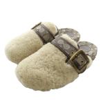 コーチ COACH SHEARLING CLOG サンダル スリッポン ボア キャンバス シグネチャー ベルト US8 25cm ベージュ 茶色 C6463