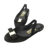 サルヴァトーレフェラガモ Salvatore Ferragamo サンダル スリッパサンダル アンクルストラップ スエード 革 ヴァラリボン 5.5 黒