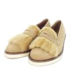 マッキントッシュ ロンドン MACKINTOSH LONDON コインローファー ミドルヒール ウェッジソール シボ革 レザー ファー 24cm 茶