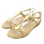 シャネル CHANEL サンダル パイソン レザー オープントゥ ストラップ ココマーク 35 22.5cm ゴールド色 /XZ ■GY19 レディース