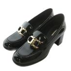 未使用品 サルヴァトーレフェラガモ マルレーナ ガンチーニ ローファー パンプス エナメル ゴールド金具 6 23.5cm 黒 ブラック