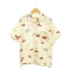 パパス Papas アロハシャツ オープンカラー 半袖 リネン 麻 車柄 総柄 M ベージュ /AH8 ■GY12 メンズ