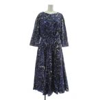 ショッピングマルニ マルニ MARNI 22AW アブストラクトパターン ドレス ワンピース 長袖 ロング 総柄 40 L 紺 ネイビー 黒 ブラック