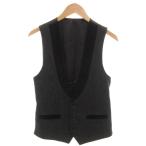 ドルチェ&ガッバーナ ドルガバ DOLCE&GABBANA ベスト ジレ ウール 44 黒 ブラック ベロア ドット柄 切替 /FF ■GY44 メンズ