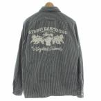 ショッピングstussy ステューシー STUSSY ヒッコリーシャツ 長袖 ストライプ S ネイビー 紺色 ホワイト 白 刺繍 バックデザイン /PP ■GY01 メンズ