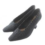 ボッテガヴェネタ BOTTEGA VENETA パンプス レザー イントレチャート スクエアトゥ フレンチヒール 35.5 22.5cm 黒 ブラック