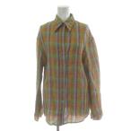 ショッピングヴェネタ ボッテガヴェネタ BOTTEGA VENETA シャツ ブラウス 麻 リネン S 黄 イエロー マルチカラー チェック柄 レギュラーカラー 長袖 /PP
