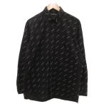 バレンシアガ BALENCIAGA ボタンダウンシャツ 長袖 総柄 ロゴ 37 黒 ブラック 白 ホワイト /JS ■GY42 メンズ