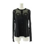 未使用品 フェンディ FENDI タグ付き カーディガン 絹 シルク 40 黒 ブラック 長袖 クルーネック レース装飾 シアー素材 トップス /PP