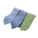 サルヴァトーレフェラガモ Salvatore Ferragamo ネクタイ 3本セット 絹 シルク 総柄 うさぎ ラグビーボール ロゴ 青 ブルー 緑