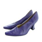 ボッテガヴェネタ BOTTEGA VENETA パンプス チャンキーヒール ロゴ レザー スクエアトゥ 37.5 紫 ■GY19 /MQ レディース