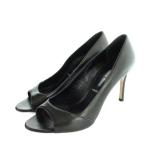 ミュウミュウ miumiu パンプス ハイヒール ロゴ レザー オープントゥ 38 黒 ブラック ■GY19 /MQ ■OH レディース