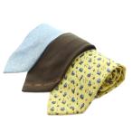 フェンディ FENDI 3本セット ネクタイ レギュラータイ シルク 総柄 ライトブルー 茶 黄色 /MI ■OH ■GY19 メンズ