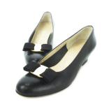サルヴァトーレフェラガモ Salvatore Ferragamo BOUTIQUE パンプス ローヒール ラウンドトゥ ヴァラリボン ロゴ レザー 6.5 黒