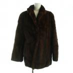 ノーブランド品 毛皮コート ミンクファー ミドル 長袖 総裏地 大きいサイズ 13 LL 茶 ブラウン ■GY18 /MQ レディース