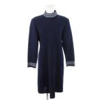 イヴサンローラン YVES SAINT LAURENT ヴィンテージ ワンピース ひざ丈 ハイネック 長袖 ウール ライン M 紺 ネイビー /MN8 ■GY13 レディ
