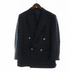 バーバリー ロンドン BURBERRY LONDON 紺ブレ ブレザー テーラード ジャケット チェック 金ボタン ダブル 総裏地 紺 ネイビー 緑 グリー