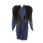  длинное пальто воротник-стойка мех лисы мех цвет пара имеется one отметка кожа плечо накладка общий рисунок фиолетовый лиловый /AH15